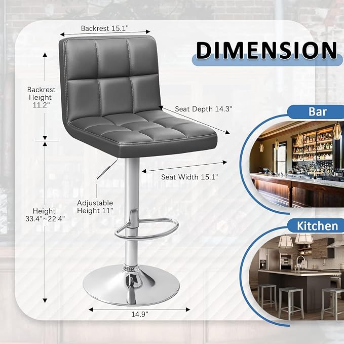Homall Bar Stools Modern PU Leather Adjustable Swivel Barstools, Armless - Image 3
