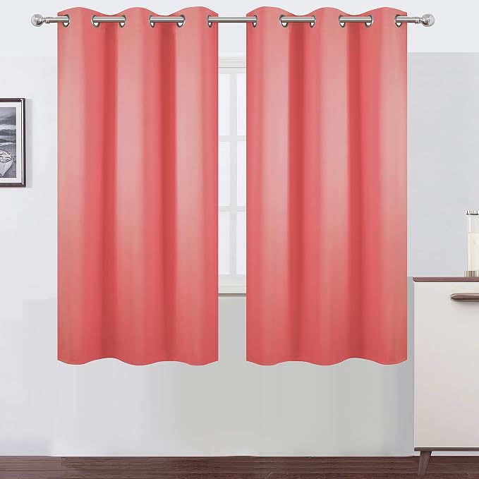 Coral Blackout Curtains 38 x 63 Inch Length/Set of 2 Curtain Panels/Thermal by Lemomo