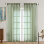 Sage Green Sheer Curtains 72 Inches Long 2 Panels Set, Light Filtering Sheer by OVZME