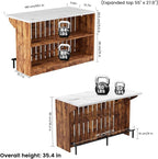 Home Bar Unit with LED Lights and Charging Station, Imitation Marble Mini - Image 3