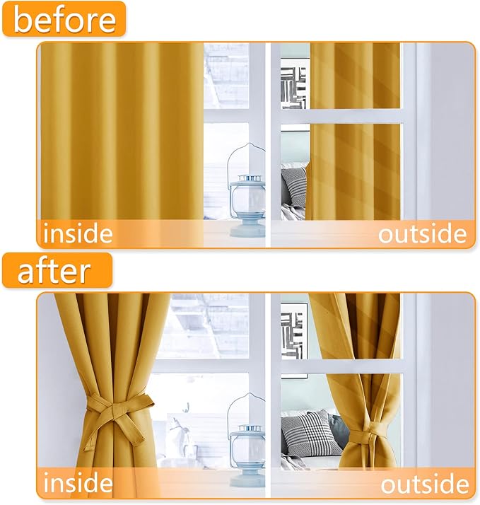 Blackout Curtains for Bedroom, 60 x 84 Inches Long, Mustard Yellow | Thermal - Image 4