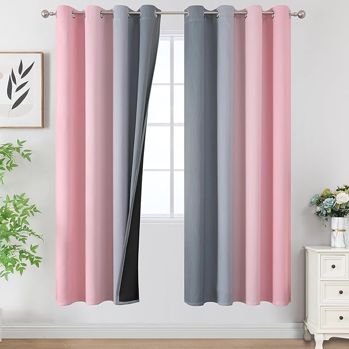 Ombre Grey and Pink Blackout Curtains by ESTELARTEXTILER