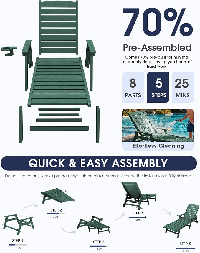 KINGYES HDPE Lounge Chair Outdoor, Patio Chaise Lounge Recliner - Image 6