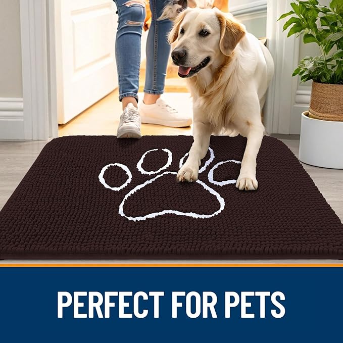 OLANLY Dog Door Mat for Muddy Paws 59x35, Paw Print Design Chenille Mud Mat | - Image 6