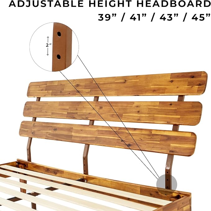 Bme Caden King Size Bed Frame and Adjustable Headboard, 15 Inch Mid Century - Image 4