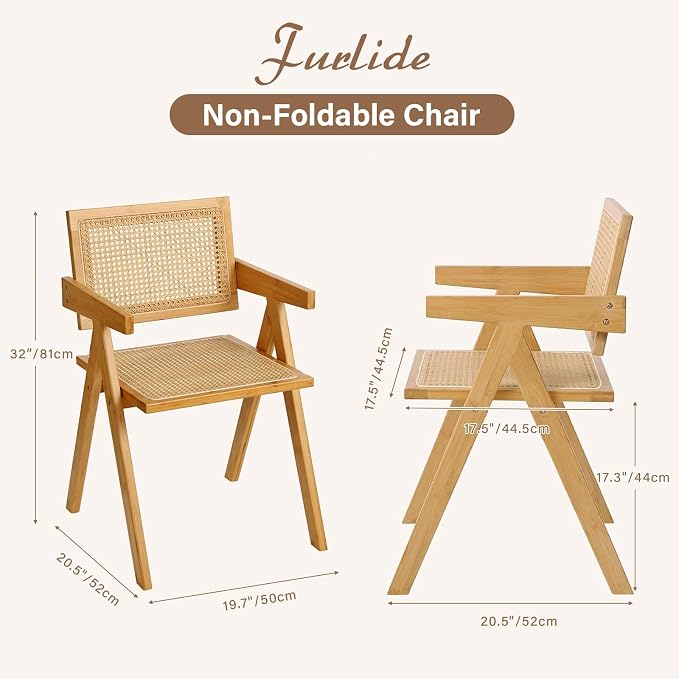 Furlide Rattan Dining Chairs Set of 2, Modern Mid Century Accent Chairs - Image 2