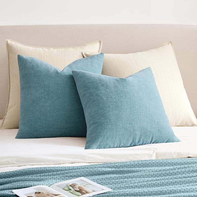 MIULEE Smoke Blue Chenille Couch Throw Pillow Covers, 18x18 | Set of 2 - Image 4