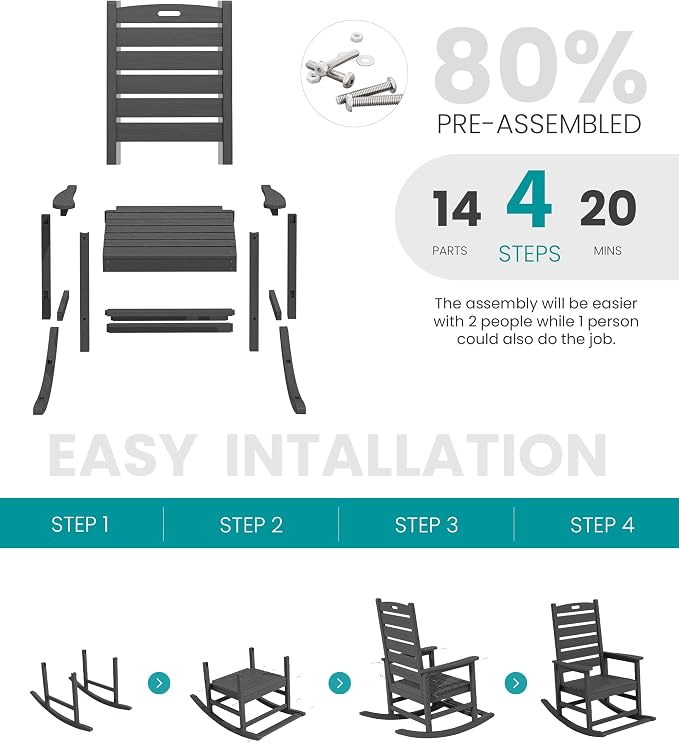 SERWALL Outdoor Rocking Chair Set of 2, Oversized Rocking Chair - Image 7