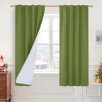 Sage Green 100% Blackout Linen Curtains 63 Inches by LAMIT