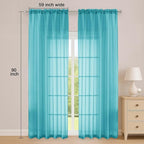 Turquoise Sheer Curtain 90 Inches Long 2 Panels Set, Solid Filmy Drapes - Image 2