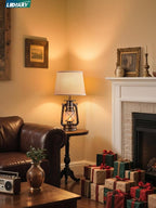 LEDIARY 18.72" Black Gold Vintage Lantern Flickering Flame Table Lamps - Image 4