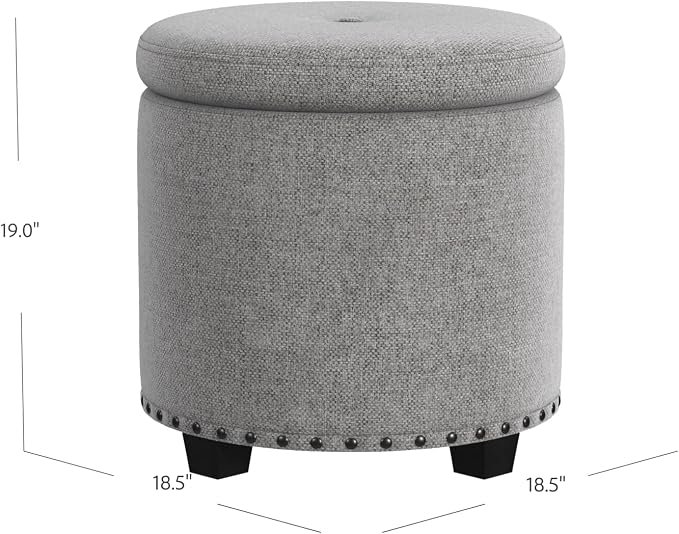HomePop Home Decor | Upholstered Round Storage Ottoman - Image 3