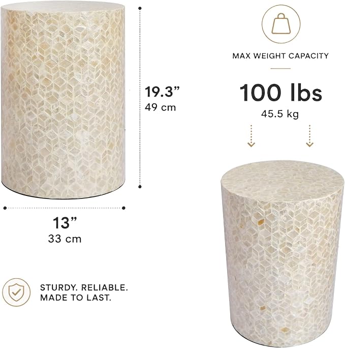 PEMAR Capiz Shell Cylinder Drum End Table Nacre Side Table Stool Round Drum - Image 3