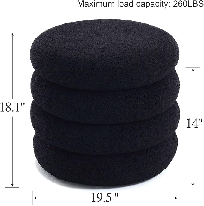 Flouki 19.5" Storage Ottoman Round, Vanity Stools - Image 3