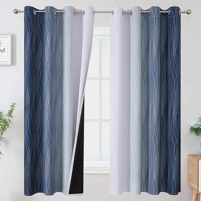 Navy Blue and Greyish White Blackout Curtains by ESTELARTEXTILER