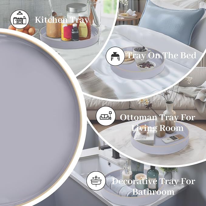 MAONAME 13" Gray Round Tray, Modern Round Decorative Trays - Image 7