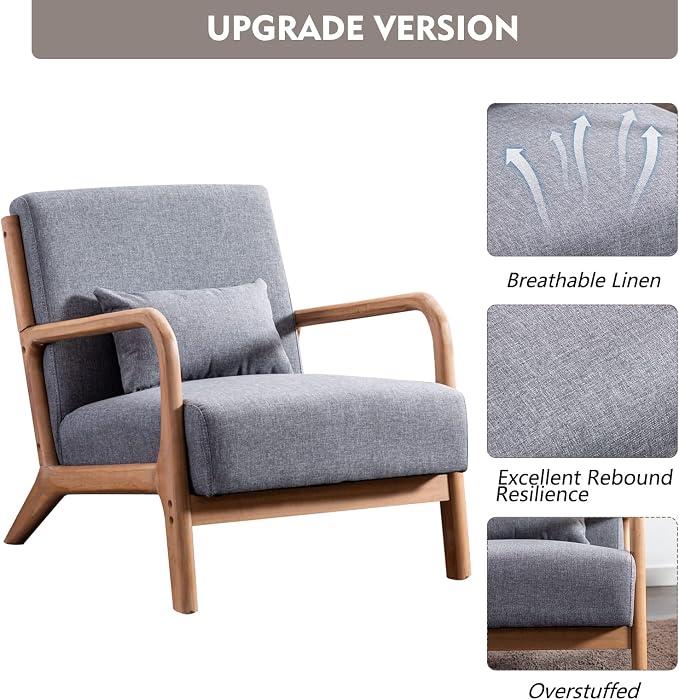 ANJ Mid Century Modern Accent Chair, Single Fabric Lounge Reading Armchair - Image 4