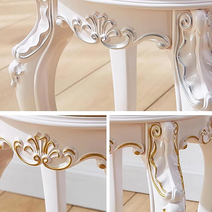 Vintage Vanity Stool, Rectangular & Round Makeup Stool, 17 Inch Sitting Height - Image 5