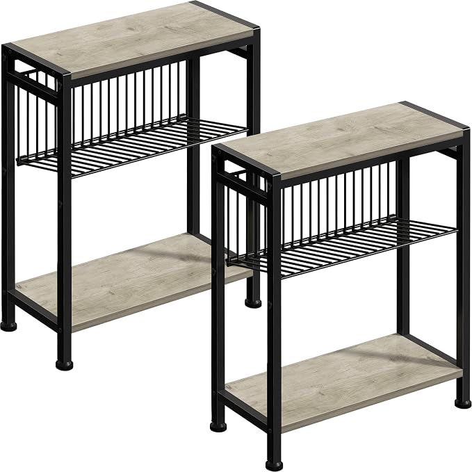 Small Side Table Set of 2 for Small Space, 3-Tier Narrow End Table by HOME