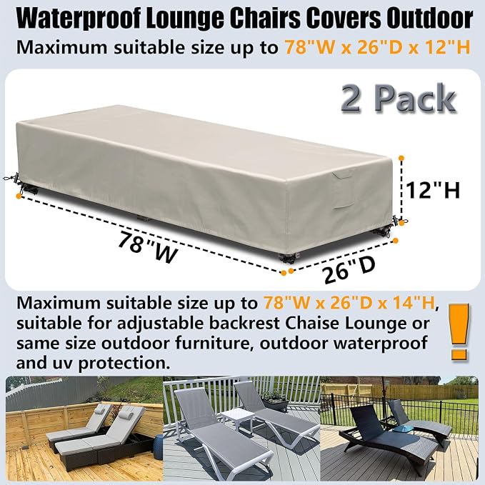 Lounge Chair Covers Outdoor Waterproof Patio Chaise Lounge Cover 600D Weather - Image 3