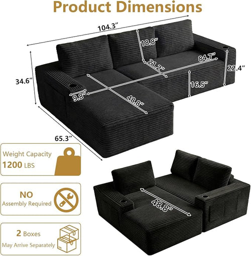 104" Cloud Sectional Couch L-Shaped - Image 2