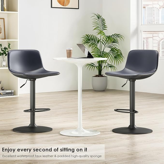 Adjustable Bar Stools Set of 2, Mid Century Modern Swivel Bar Stools, - Image 4
