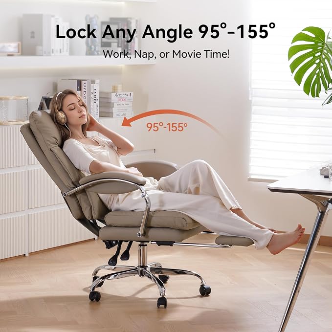 LEAGOO Office Chair with Foot Rest, Executive Reclining Office Chairs with Arms - Image 5
