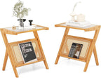 Giantex Rattan Side Table Set of 2, Boho Nightstand by Giantex