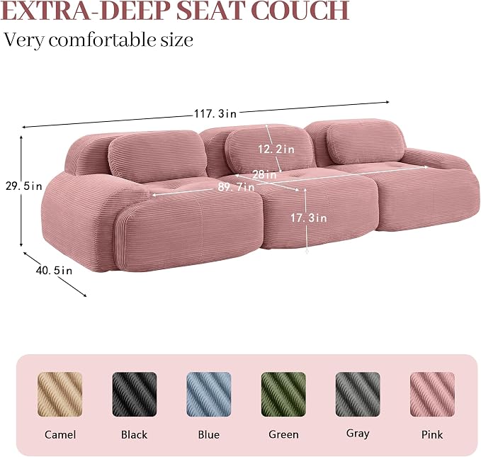 Boneless Sectional Couch, No Assembly Required, 117.3” Modular Cloud Sofa - Image 3