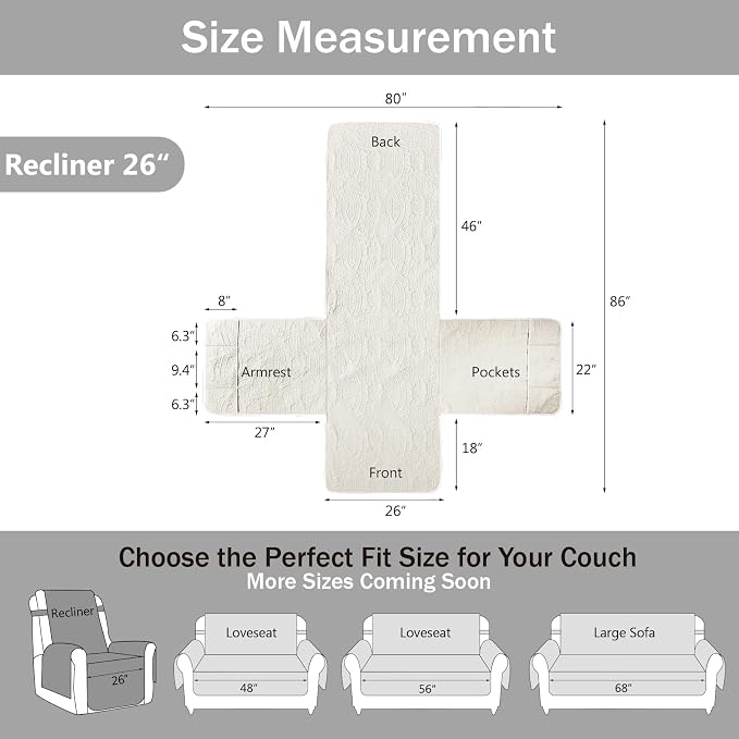 Ivory Recliner Chair Covers, Quilted Décor Water-Repellent Medium Lazy Boy - Image 7