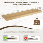 Acovy 40 Inch Floating Shelves, 3D Textured Wood Grain, Wooden Shelves - Image 3