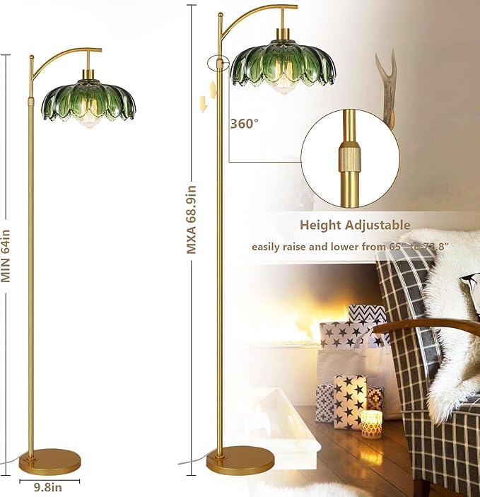QIYIZM Glass Floor Lamp for Living Room, Mid Century Modern Brass Tall Lamp - Image 7
