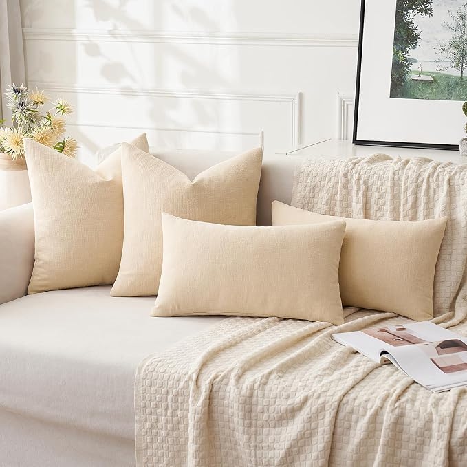 MIULEE Beige Chenille Couch Throw Pillow Covers, 20x20 | Set of 2, Soft Neutral - Image 4