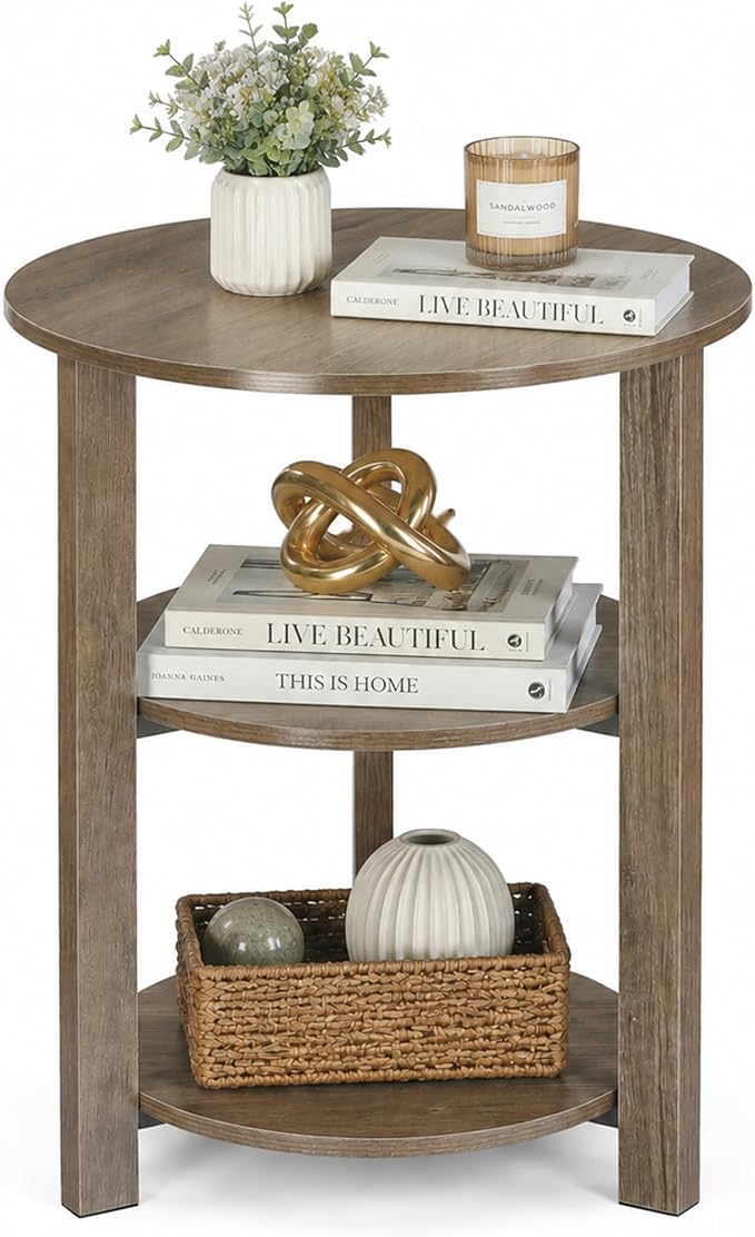 Farmhouse 3-Tier Round Side Table, 17.7 * 21.7 Inch Small End Table by Zexvida