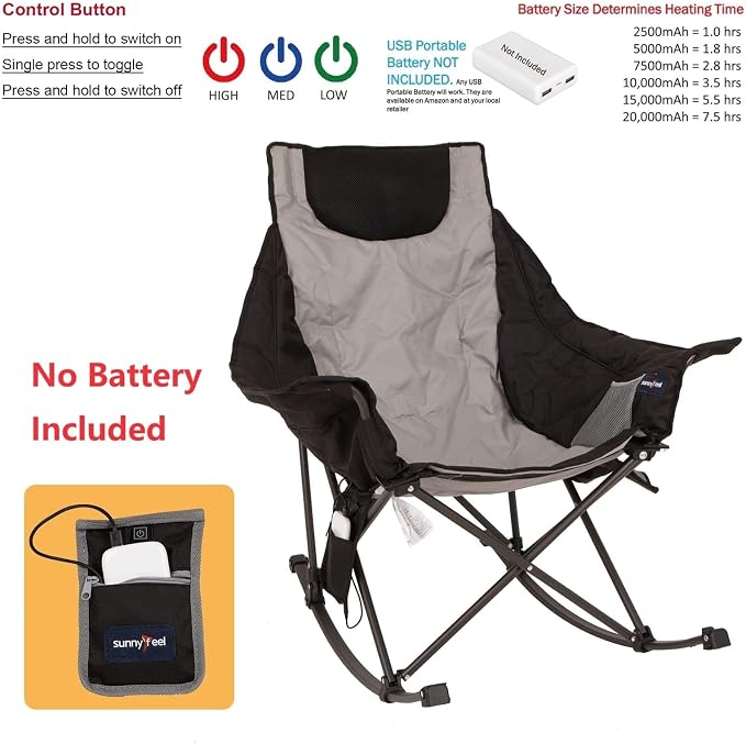 SUNNYFEEL Oversized Heated Rocking Camping Chair 2 Pack, Fully Padded Patio - Image 6