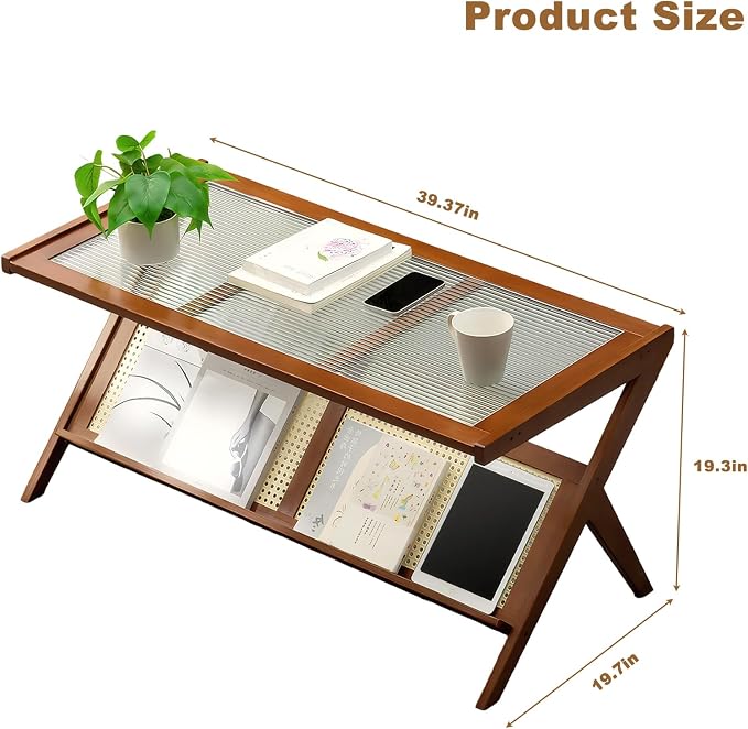 Boho-Inspired Rustic Brown Rattan Coffee Table – Mid Century Modern Style - Image 2