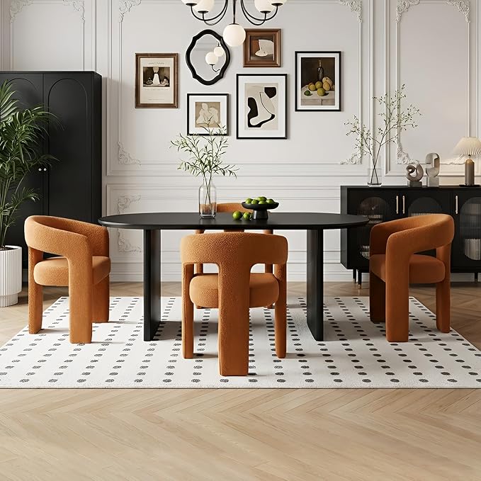 Modern Sherpa Dining Chairs Set of 4, Upholstered Barrel Chairs by QUINJAY