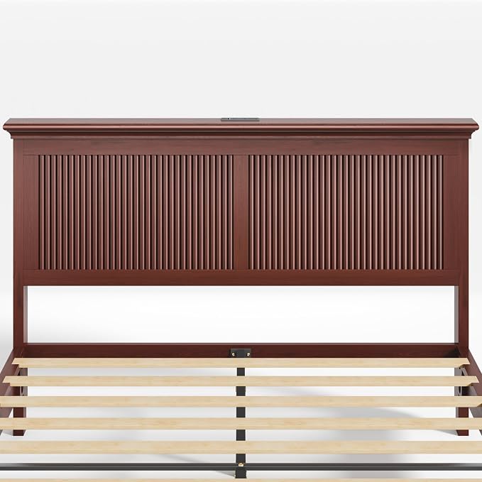Lifezone Queen Bed Frame with Headboard, Solid Wood Bed Frame Queen Size with - Image 10