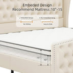 BRELTAM Upholstered Queen Size Bed Frame Velvet Beige Tufted Platform Bed Frame - Image 7