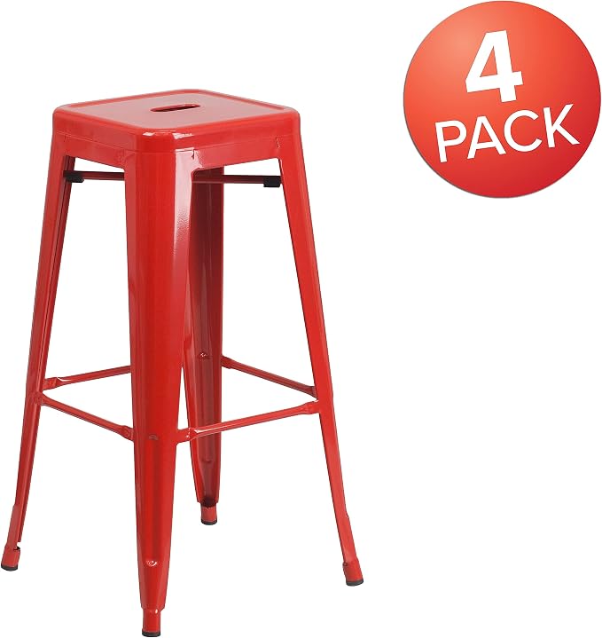 Flash Furniture Lily 4 Pack Commercial Grade 30" High Backless Red Metal - Image 4
