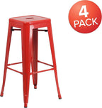 Flash Furniture Lily 4 Pack Commercial Grade 30" High Backless Red Metal - Image 4