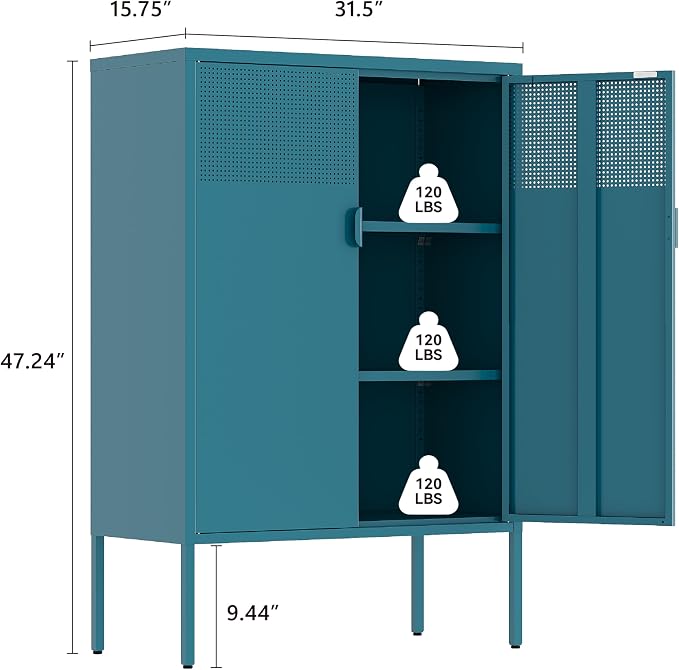 Metal Storage Cabinet, 2 Door TV Stand, Metal Mesh Accent Cabinet, Magnetic - Image 3