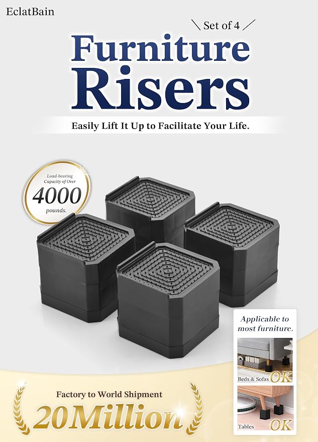 EclatBain Bed Risers Furniture Risers Heavy-Duty Rectangular Adjustable Block - Image 3