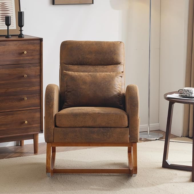 VINGLI Rustic Microfiber Nursing Rocking Chair - Image 8