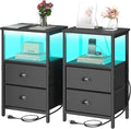 sthmec Nightstand with Charging Station, LED Night Stand Set 2, Bedside Table by Unknown