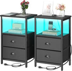 sthmec Nightstand with Charging Station, LED Night Stand Set 2, Bedside Table by Unknown