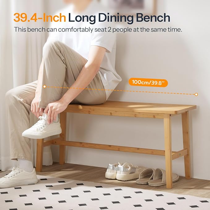 HOOBRO 39.3'' Bamboo Dining Bench, Farmhouse Table Bench, Kitchen & Living Room - Image 5