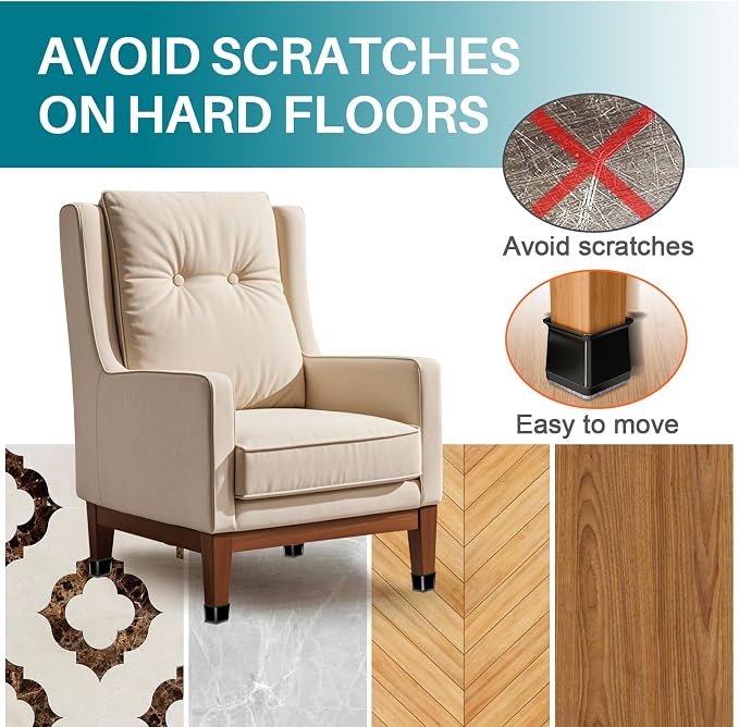 24 Pcs Chair Leg Floor Protectors Square - Image 2