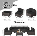 LEVELEVE 7 Pieces Outdoor Patio Furniture Sets, Rattan Conversation Sectional - Image 2