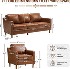 Kingfun Living Room Furniture Sets, 3 Seater Couch and Armchair, Mid Century - Image 2
